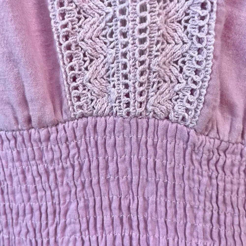 Crochet Tiered Maxi Dress Womens L Pink Purple Cottage Boho Romantic Cotton - Picture 15 of 15